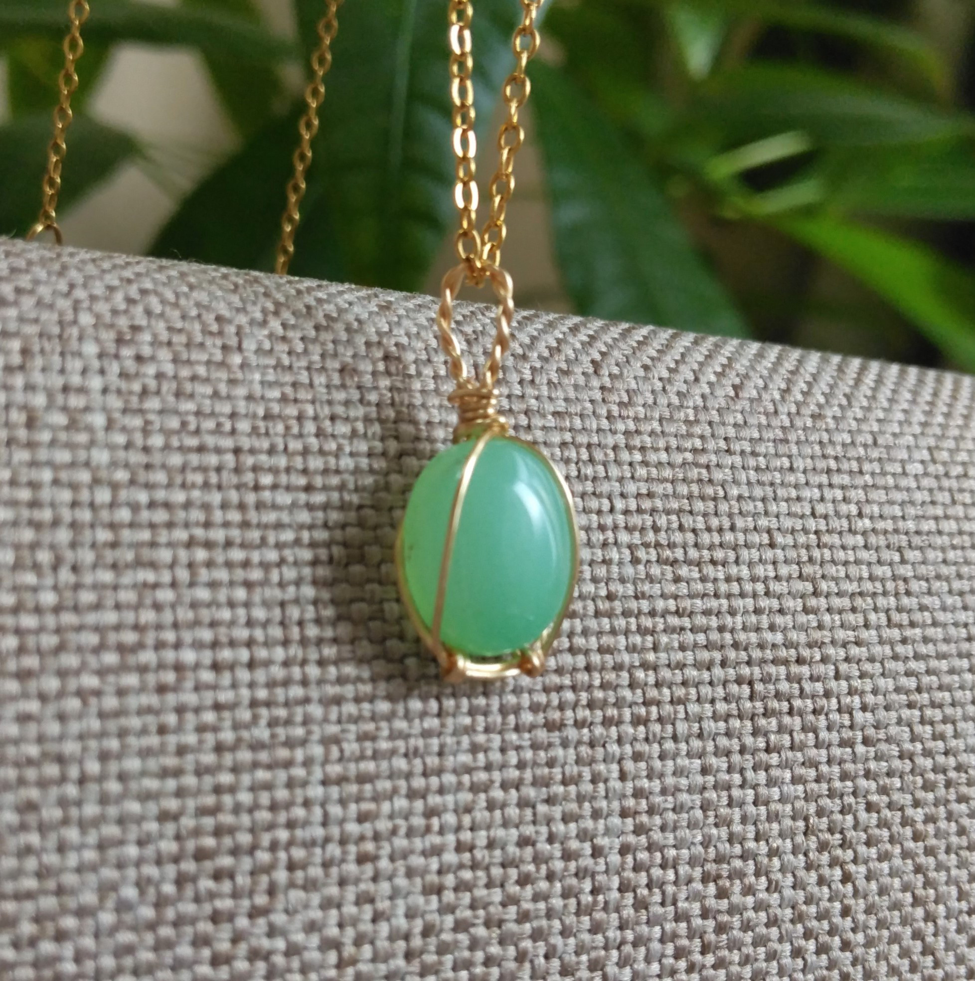 クリソプレーズ　天然石　ワイヤーペンダント　No.P91