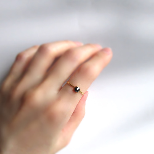 4月の誕生石】4mm美粒ローズカット「ブラックダイヤモンド」リング
