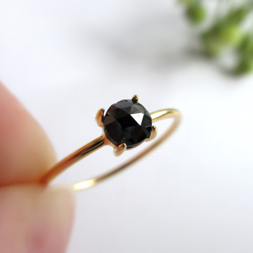 4月の誕生石】4mm美粒ローズカット「ブラックダイヤモンド」リング