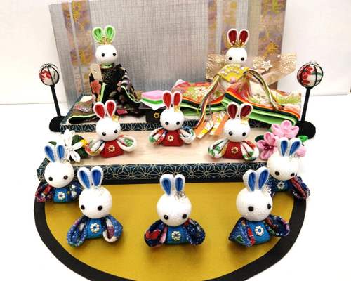 ひなまつり ひな人形 三人官女 五人囃子 つまみ細工 ひな人形・雛飾り