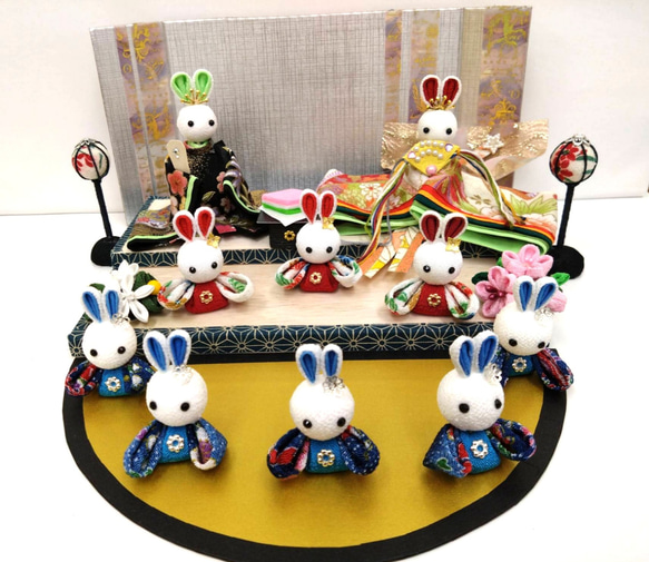 つまみ細工　ひな祭り飾り　お内裏様　お雛様　三人官女セット つまみ細工で作る雛飾り「わっか雛」（お内裏様とお雛様）手作り
