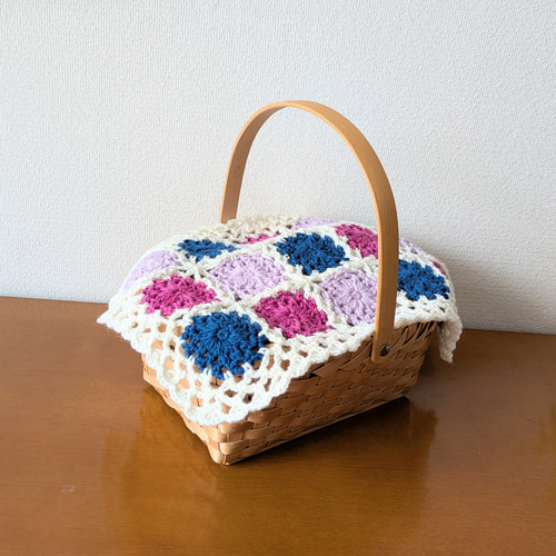 ✨再販 マルチカバー かぎ針編み ウール毛糸 ローズピンク＆ロイヤル