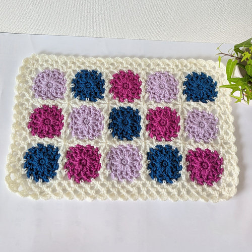 ✨再販 マルチカバー かぎ針編み ウール毛糸 ローズピンク＆ロイヤル