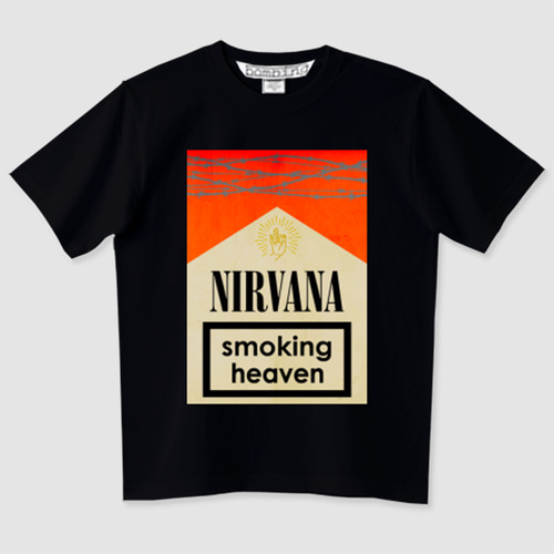 NIRVANA レコードデザイン Tシャツ Mサイズ NIRVANA シガレットジャケット レトロレッド×シルバー ブラックTシャツ