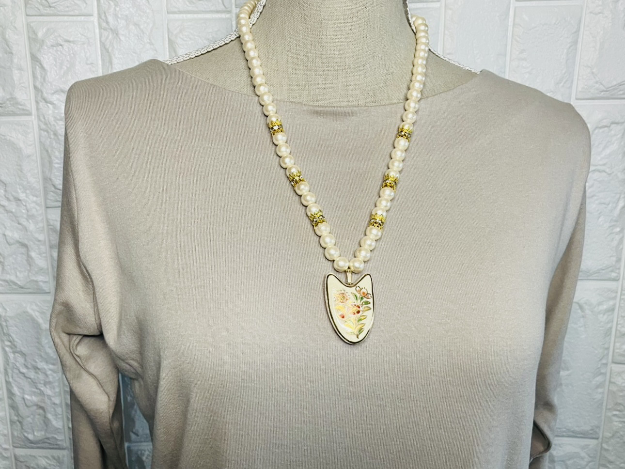 リバーシブルコットンパールネックレス (ロンデルパーツ付)