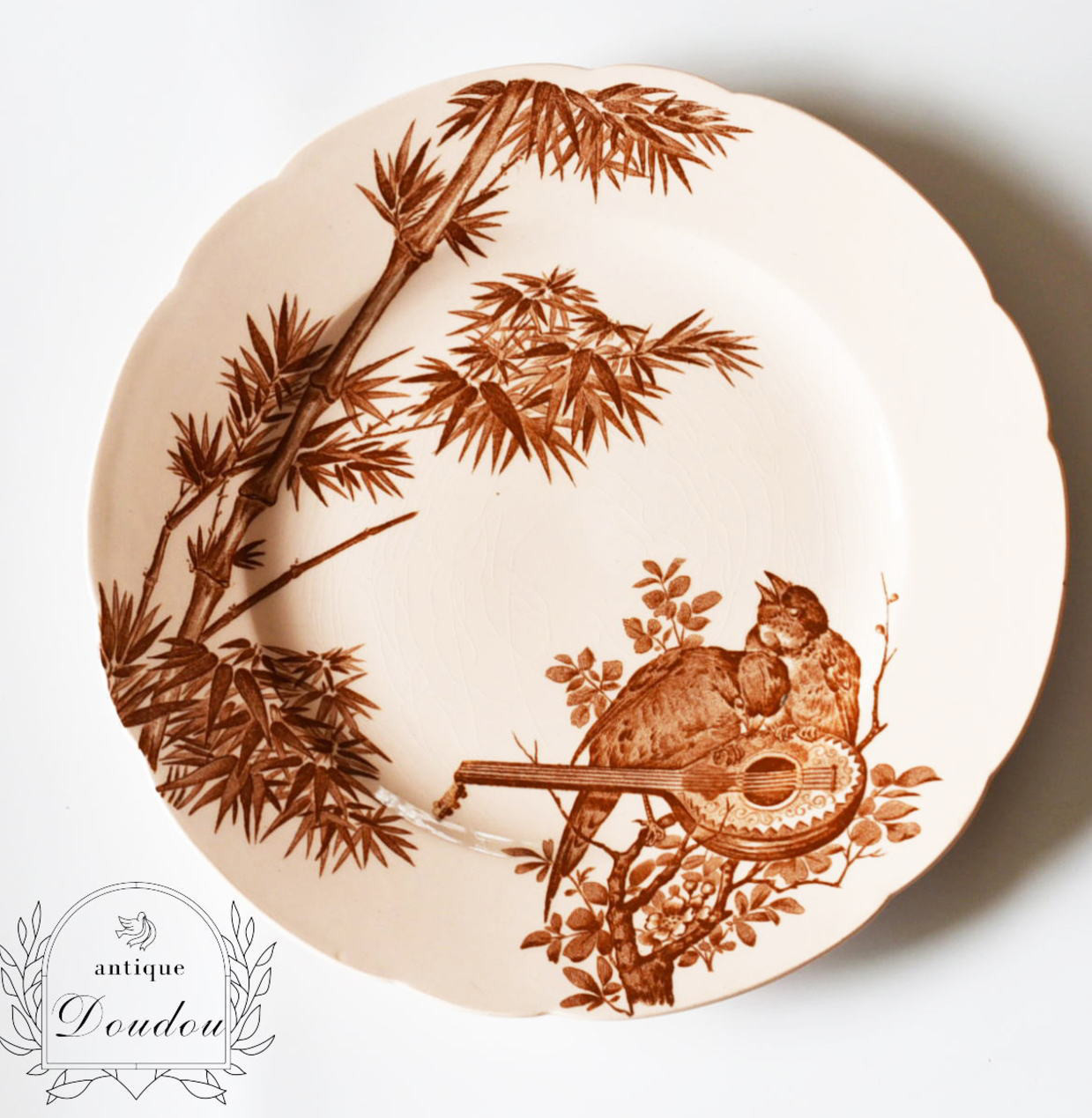 アンティークプレート　Longwy　ロンウィー "Oiseaux"皿【s0371】