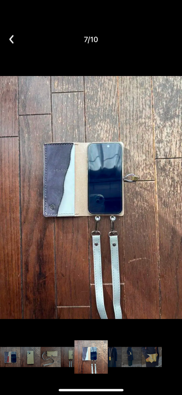 ⭐️オーダー制作【kululu】本革 手縫いiPhoneケース ゴールド 7枚目の画像