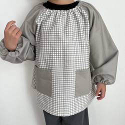 チェック✖️グレー・水色 スモック 長袖スモック 男の子 女の子