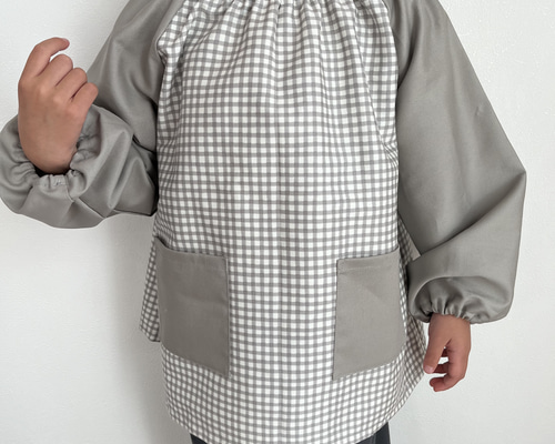 スモック　ブロックチェック◇グレー×イエロー◇　重ねドット 8d8a15c9f05ac2c0fcae27e92d9948