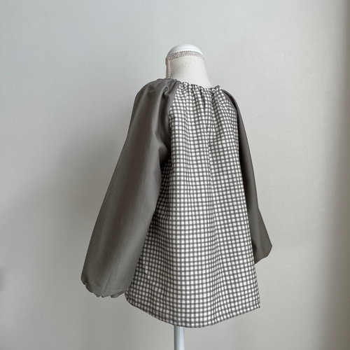 スモック　ブロックチェック◇グレー×イエロー◇　重ねドット スモック ブロックチェック◇グレー×イエロー◇ 重ねドット