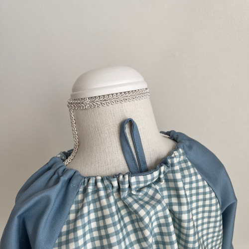 チェック✖️グレー・水色 スモック 長袖スモック 男の子 女の子