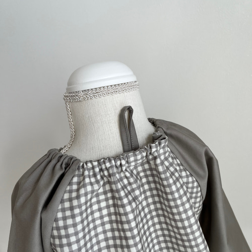 チェック✖️グレー・水色 スモック 長袖スモック 男の子 女の子