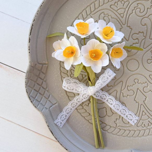 布花 スイセンの花束 凛と咲く水仙 アートフラワー orionのアート