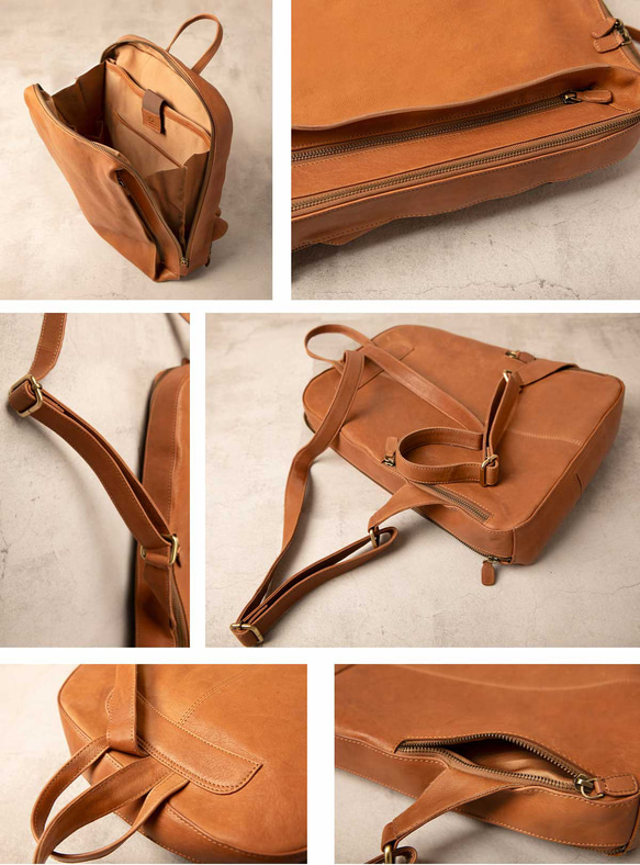 【限時特惠25%折扣】真皮雙肩包，大容量，女款，附電腦隔層，駝色，HAB029-MO 第15張的照片