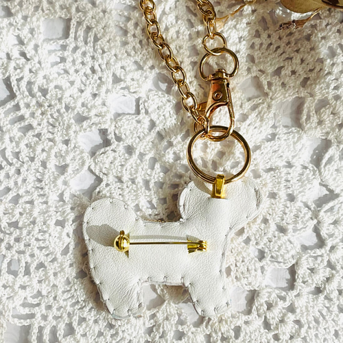 2way】ビーズ刺繍のうちの子ブローチ＆バッグチャーム・シーズー