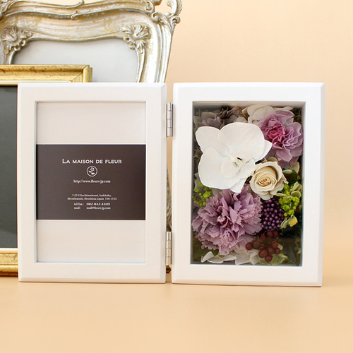 L判対応☆フラワーフォトフレーム（コチョウランLV）【プリザーブド