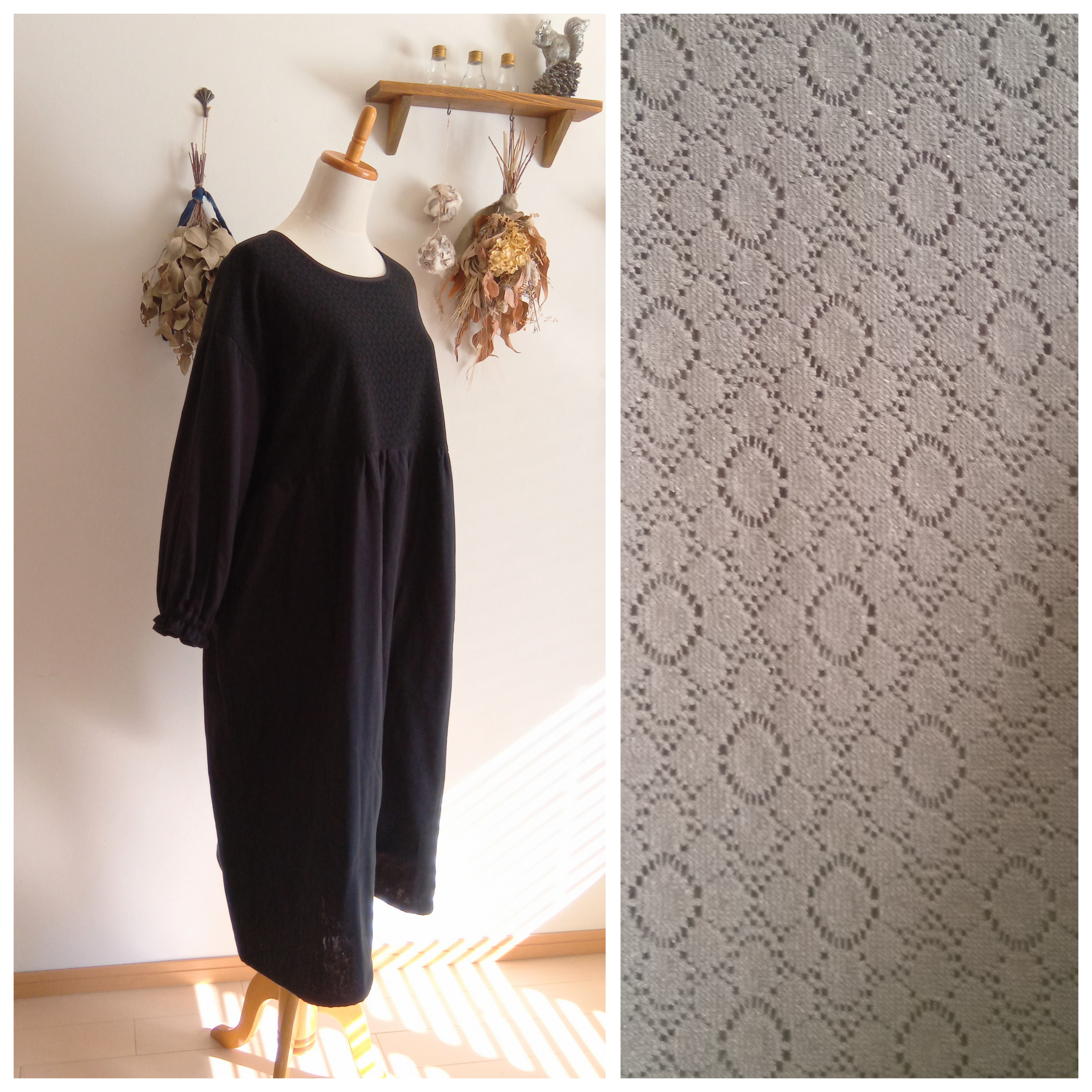 レース×トリプルガーゼワンピースブラック