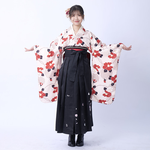 袴3点セット 刺繍タイプ 袴 袴セット 袴 半幅帯 二尺袖 着物 椿 卒業式