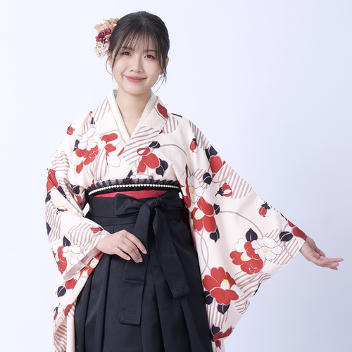 袴3点セット 刺繍タイプ 袴 袴セット 袴 半幅帯 二尺袖 着物 椿 卒業式