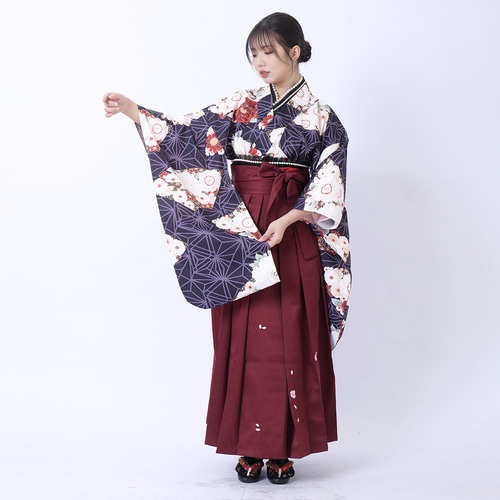 袴　半幅帯付き　卒業式 袴3点セット 刺繍タイプ 袴 袴セット 袴 半幅帯 二尺袖 着物 牡丹 卒業