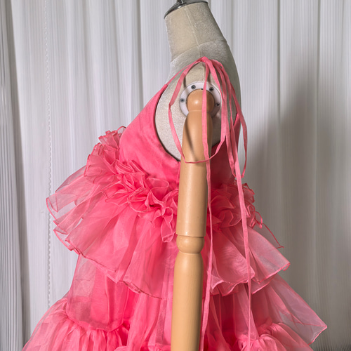 実例写真！パーティードレス 上質オーガンジー ミニドレス 可愛い  