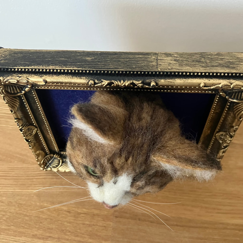 羊毛フェルト　猫　フレームタイプ　額　ハンドメイド 愛猫フレーム猫 オーダー猫 羊毛フェルト 羊毛フェルト猫 額縁猫