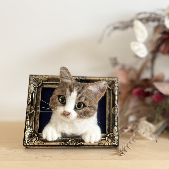 セブンイレブン 冬ギフト カタログ フレーム 羊毛フェルト うちの子 オーダー 猫 リアル 額縁 枠猫 羊毛フェルト