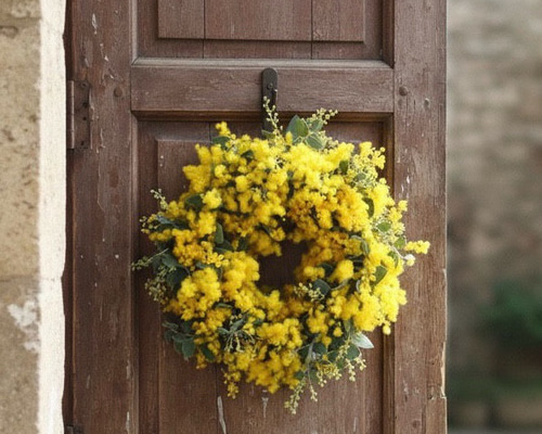 ボリュームたっぷり国産 フレッシュ ミモザのリース 25cm 結婚式 卒業