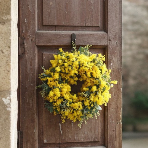 ボリュームたっぷり国産 フレッシュ ミモザのリース 25cm 結婚式 卒業