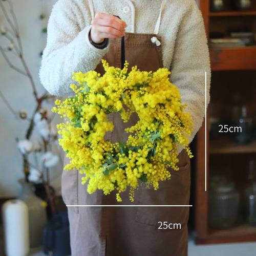 ボリュームたっぷり国産 フレッシュ ミモザのリース 1月から発送 結婚
