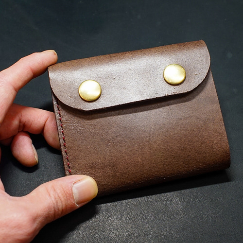 レザークラフト ハンドメイド 三つ折りミニ財布イタリア産認証ヌメ革