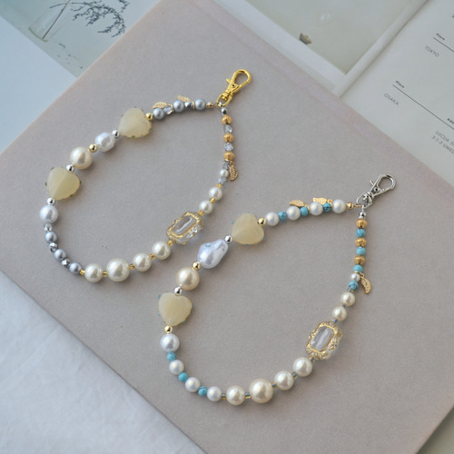 エレガントなハンドストラップ スマホストラップ2種 ターコイズブルー