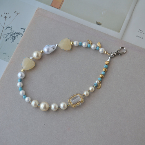 エレガントなハンドストラップ スマホストラップ2種 ターコイズブルー