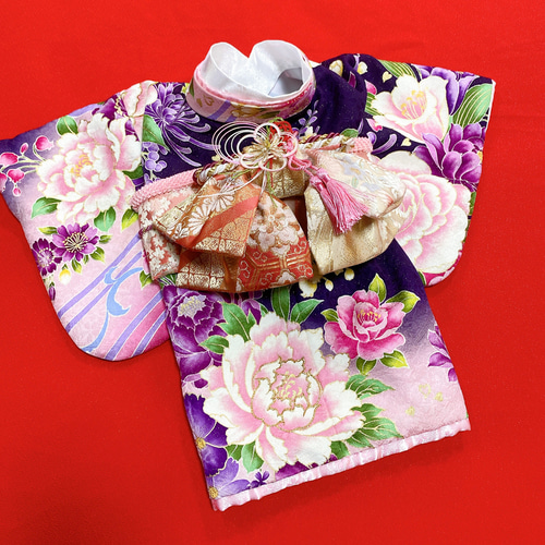 犬の着物✨犬用本格振袖着物 正絹金彩入り 紫 犬服 ペット服