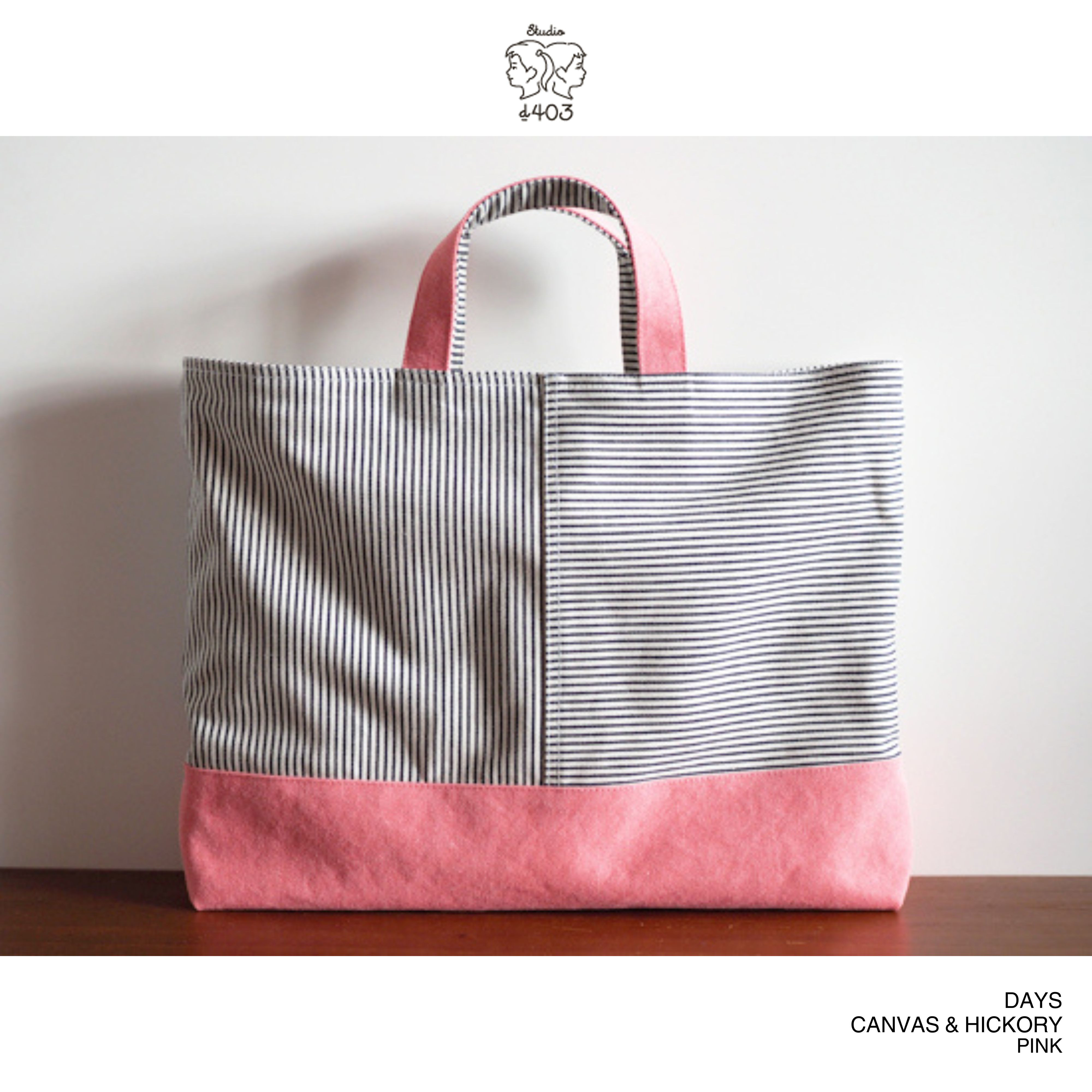 DAYSピンク｜ヒッコリーデニムと帆布のシンプルなレッスンバッグ -入園入学準備や大人のお稽古にも