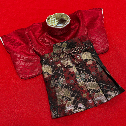 犬の袴✨犬用本格袴セット 金襴西陣織 黒×金 扇柄 犬服 ペット服