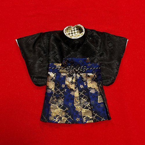 犬の袴✨犬用本格袴セット 金襴西陣織 黒×金 扇柄 犬服 ペット服