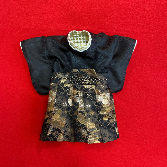 犬の袴✨犬用本格袴セット 金襴西陣織 黒×金 扇柄 犬服 ペット服