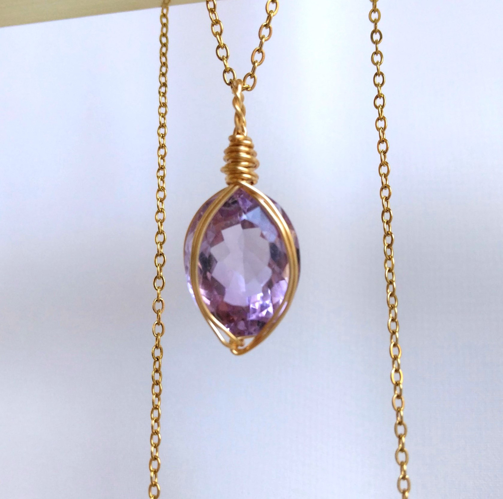アメジスト　天然石　ワイヤーペンダント　No.P98