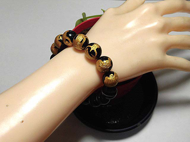 天然石 オニキス七福神+オニキスブレスレット 内周18.6cm 　　250720066