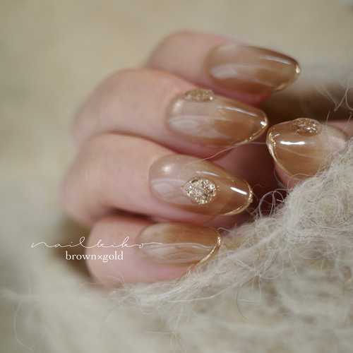 ﾈｲﾙﾁｯﾌﾟ ネイルニュアンス/結婚式/冬/ブラウン 透明感ネイルぷっくり