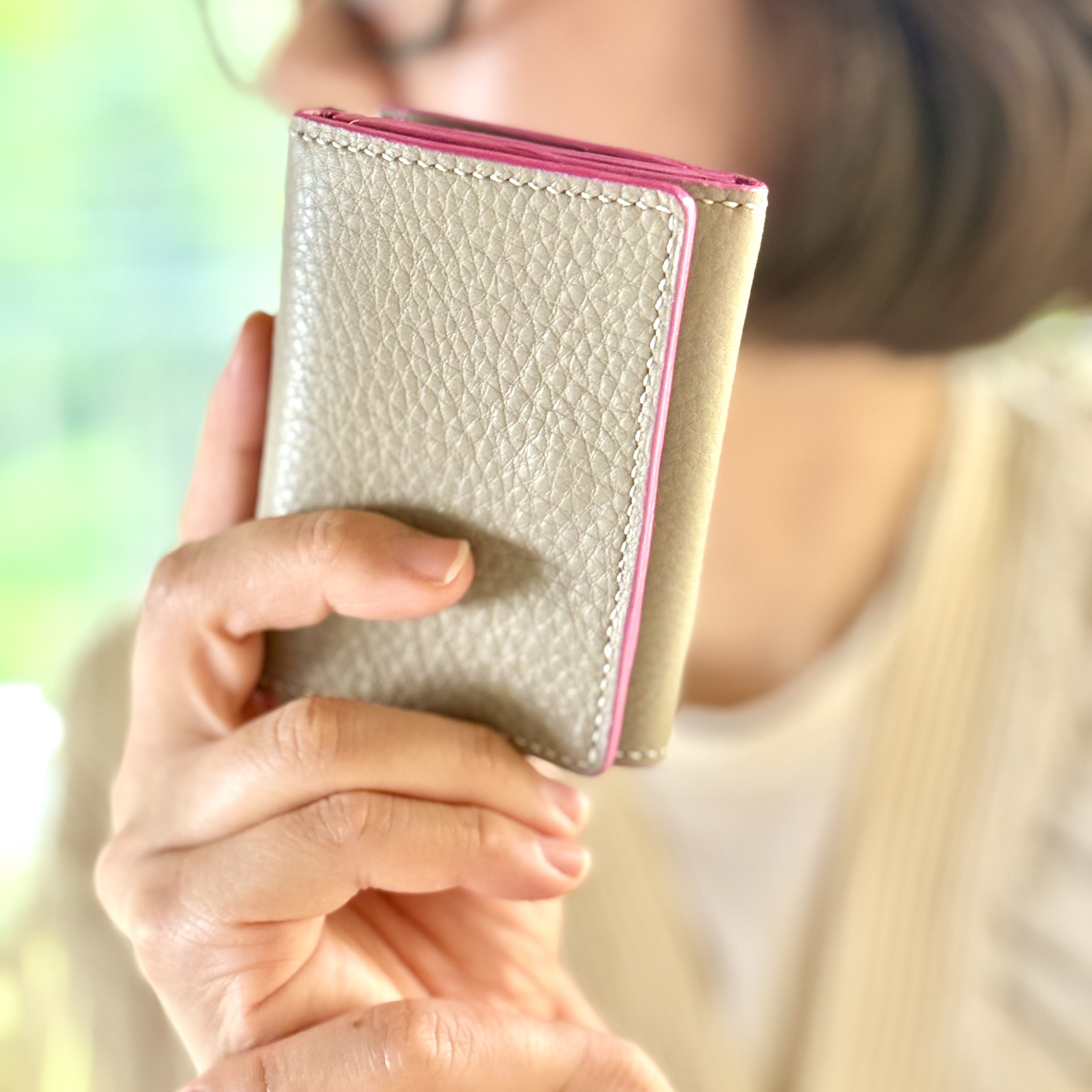 選べるコバとステッチカラーの3つ折り財布 イタリアンレザー コンパクト 誕生日プレゼント 旅行 ミニ財布 受注製作