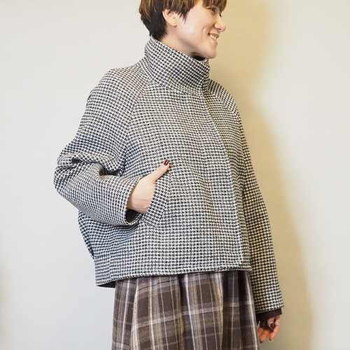 美品⁂センソユニコ⁂薄手ジャケット　ショート丈　千鳥格子　チェック　ビッグカラー 即納♪再販新作2025❤︎小千鳥格子ショートジャケット/ビッグ