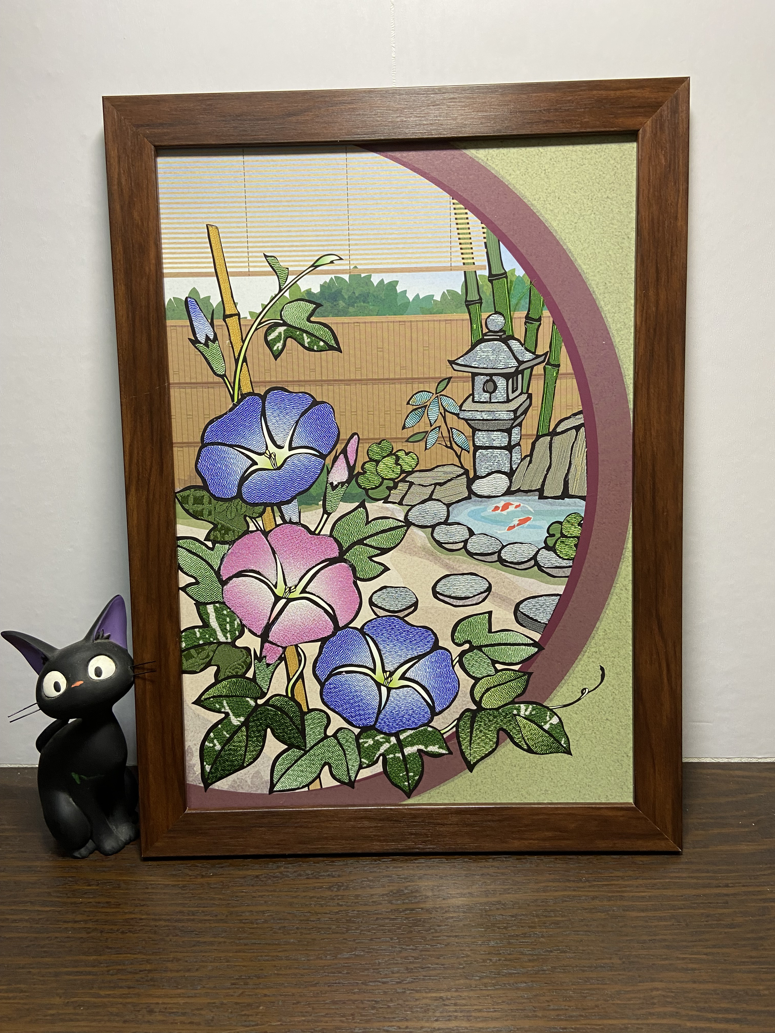 送料無料　貼り絵朝顔と丸窓の夏の庭