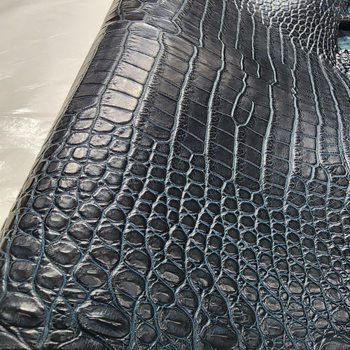 ワニ革 クロコ 半艶マット ディープネイビー「長財布向け