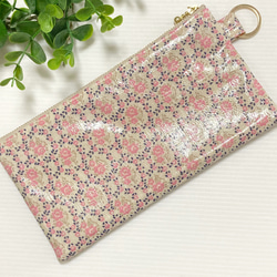 仕切り付き　ラミネートポーチ　(リングフラワー・ピンク) 2枚目の画像