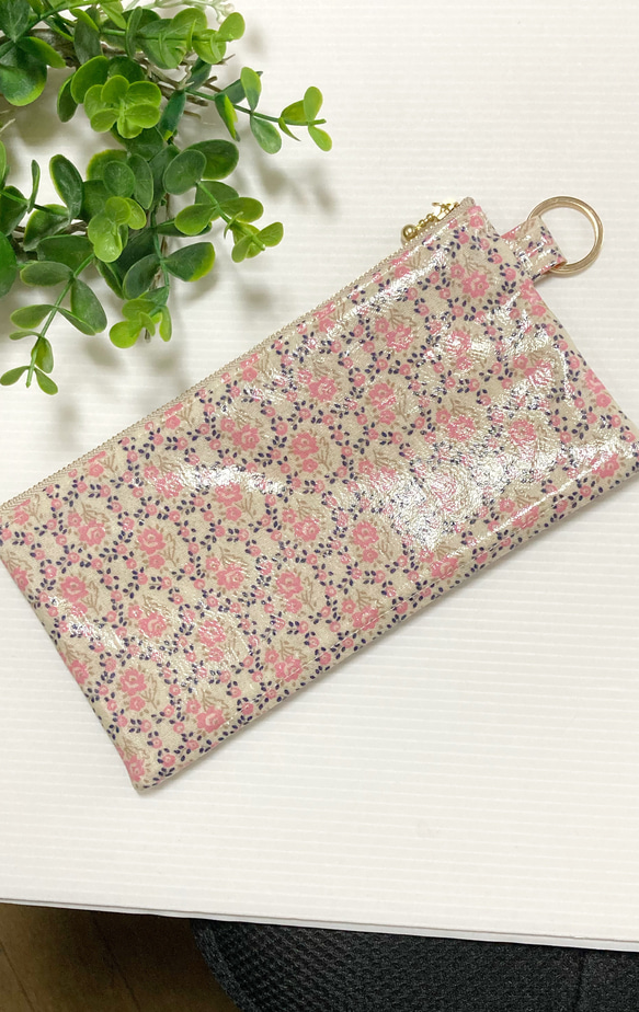 仕切り付き　ラミネートポーチ　(リングフラワー・ピンク) 2枚目の画像