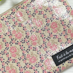 仕切り付き　ラミネートポーチ　(リングフラワー・ピンク) 3枚目の画像