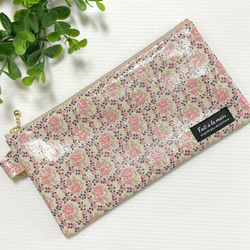 仕切り付き　ラミネートポーチ　(リングフラワー・ピンク) 1枚目の画像