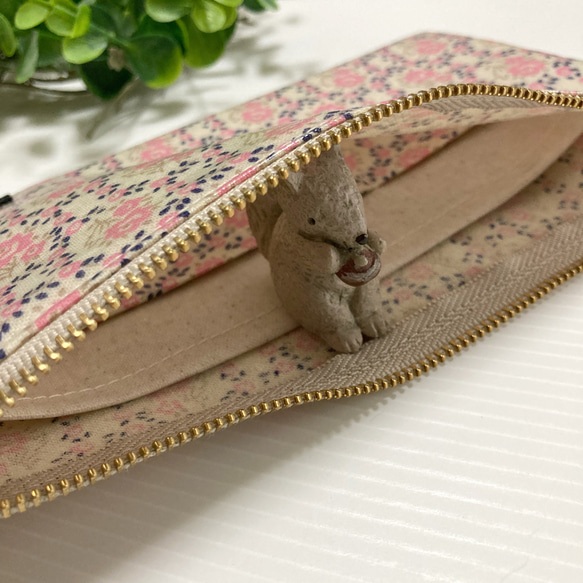 仕切り付き　ラミネートポーチ　(リングフラワー・ピンク) 4枚目の画像